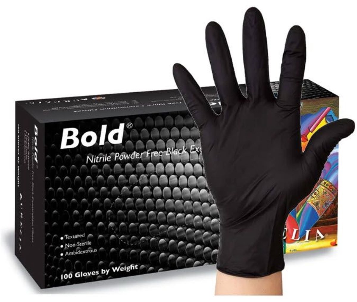 Aurelia Bold 100 wegwerphandschoenen – Onderzoekshandschoenen – Nitril – Extra grip – Zwart – 100 stuks – Maat XL