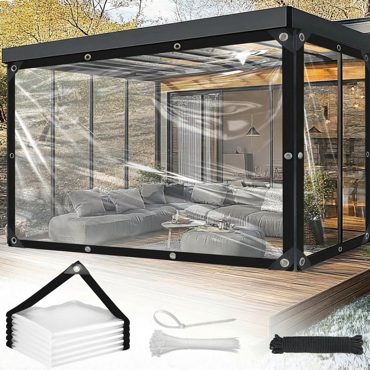 MUPOO 100% Waterdichte Transparant Afdekzeil - 3 x 2 m - PE Scheurbestendig Zeil - met Versterkte Randen en Metalen Zeilringen - Winddicht Dekkleden - voor Buiten Tuinmeubelen - Warmte-isolatie voor Planten