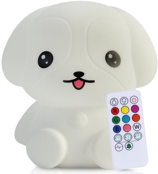 Kadoing Puppy Nachtlamp (Groot) met Afstandsbediening - Babylamp met Timer en Dimmer - 16.5cm Hoog