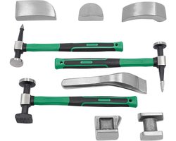 Sensova Ensemble de réparation de bosses automobiles à 9 pièces en acier – Ensemble de réparation de tôlerie manuelle avec marteaux et racloirs – Coffre à outils inclus – Pour voiture, moto et appareils électroménagers