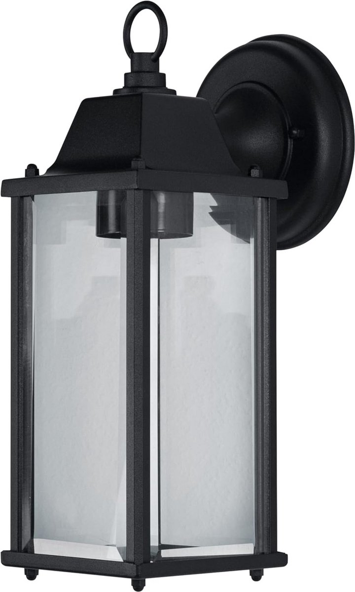 Zwarte Buitenwandlamp met E27 Fitting en helder Glas