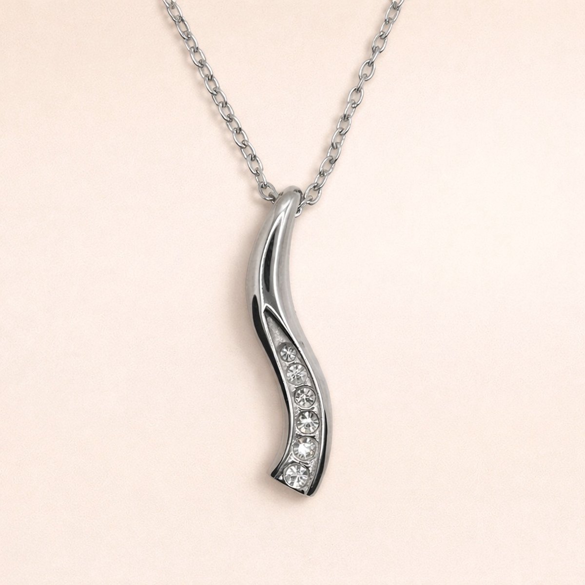 Assieraad - Ashanger met ketting en vulsetje - Mini urn - Golfje - Zirkonia - Zilverkleurig