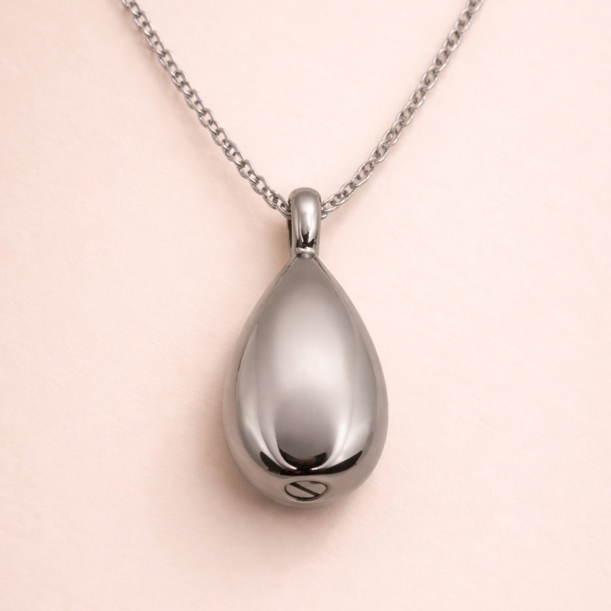 Assieraad - Ashanger met ketting en vulsetje - Mini urn - Druppel - Afgerond - Zilverkleurig