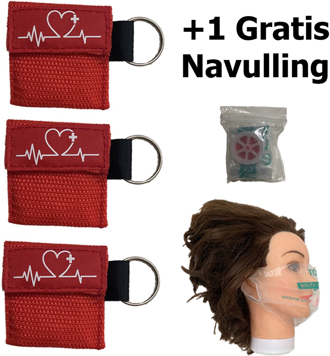 Reanimatiemasker | Kiss of Life | Beademingsmasker | Reanimatie masker | Sleutelhanger | Veilig reanimeren | Rood | 3 stuks