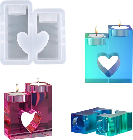 2 Pcs Tea Light Candle Holder - Resin Mould - Heart Shape Candlestick - Silicone Molds - Epoxy Resin Molds - Decoration Crafts Mold voor Home DIY - Birthday Gift