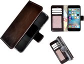 iPhone 7 hoesje - iPhone 8 hoesje - iPhone 6(s) hoesje - Bookcase - Portemonnee Hoes Echt leer Wallet case Donkerbruin