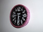 Leer klokkijken-leerzame kinder klok- glitter wandklok   Roze/Zwart 20 cm