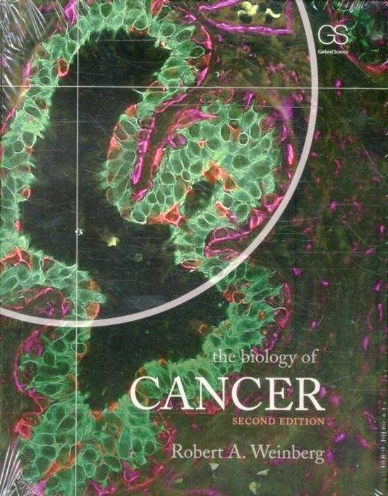 Couverture de livre avec une vue microscopique de cellules cancéreuses, titre 'The Biology of Cancer'.