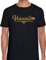 Hawaii gouden glitter tekst t-shirt zwart heren L