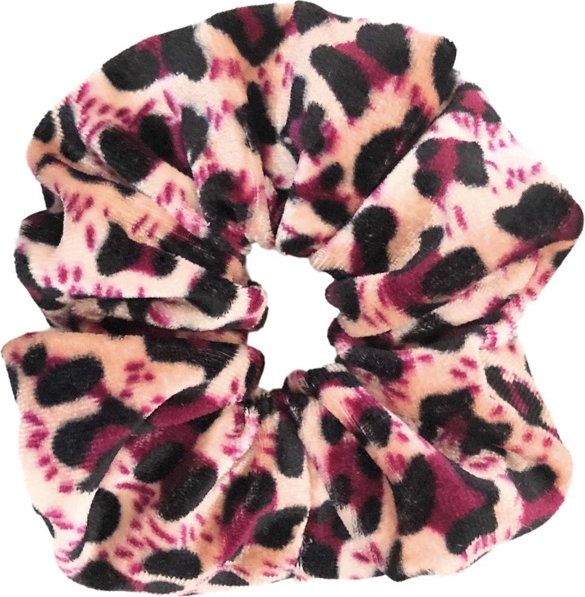 Kraagjeskopen.nl Scrunchie Velvet Panterprint roze Haarelastiek Haaraccessoire - 1 stuk