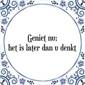 Tegeltje met Spreuk (Tegeltjeswijsheid): Geniet nu; het is later dan u denkt + Kado verpakking & Plakhanger