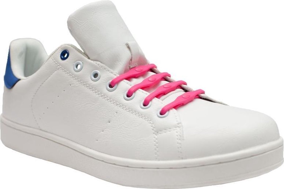 8x Shoeps XL elastische veters roze - Sneakers/gympen/sportschoenen elastieken veters - Brede voeten - Hulp bij veters strikken