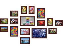SecaDesign Photo wall brown 16 cadres photo PIA16BR avec gabarit pratique pour le placement. 10x 10x15cm, 2x 13x18cm, 2x 15x20cm et 2x 20x30cm au format photo