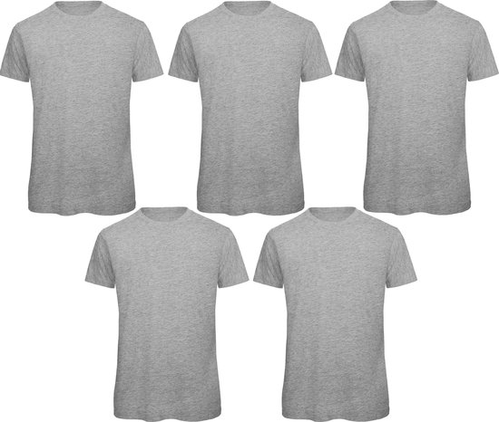 Senvi 5 pack T-Shirt -100% biologisch katoen - Kleur: Sport Grijs- M