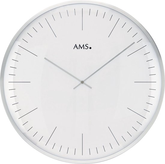 AMS W9540 - Wandklok - Analoog - Metaal - Mineraal glas - Zilverkleurig - Wit - 40 cm ø