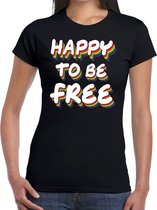 Happy to be free gay pride t-shirt zwart voor dames L