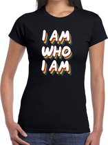 Gay pride I am who I am t-shirt zwart voor dames XL