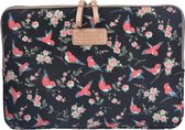 Lisen Laptop Sleeve tot 15 inch - Vogels en Bloemen - Zwart/Roze