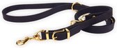 Dog's Companion - Politielijn van Tuigleer - Verstelbare Leren Hondenriem Exclusive Gold Lengte: 220cm (20 mm), Kleur: Zwart - Verstelbaar op 130-170-210 cm