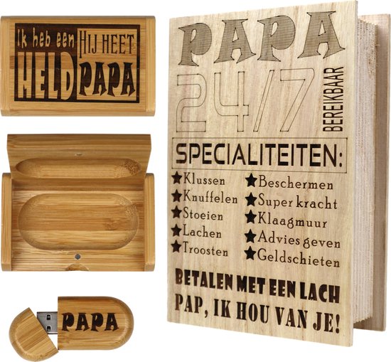Handschrift Ervaren persoon puree 32GB USB stick van bamboe in houten kist voor vader - Vaderdag - cadeau  verjaardag papa | bol.com