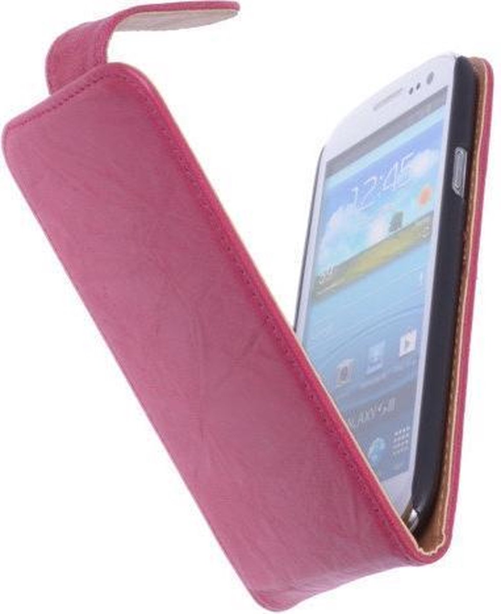 Polar Echt Lederen Samsung Galaxy S4 Flipcase Hoesje Fuchsia - Cover Flip Case Hoes