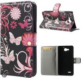 Huawei Honor G750 hoesje book case wallet Vlinder zwart roze