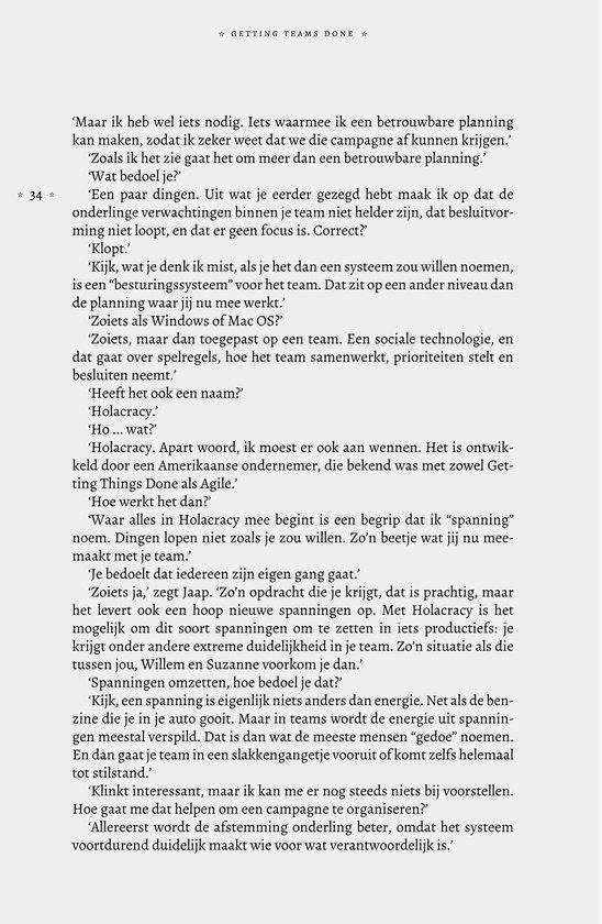 Een pagina uit een boek met tekst over teamdynamiek en productiviteit.