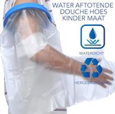 Waterdichte armbeschermer voor kinderen en tieners met gebroken arm of polsen, met gips of verband. De L-vorm bestrijkt zowel de onderarm als de bovenarm.