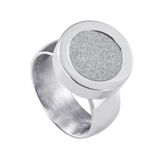 Quiges RVS Schroefsysteem Ring Zilverkleurig Glans 19mm met Verwisselbare Glitter Zilver 12mm Mini Munt