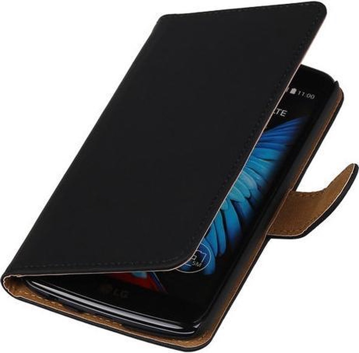 Zwart Effen booktype wallet cover hoesje voor LG K8