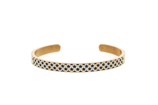 CO88 Collection Majestic 8CB 90103 Stalen Open Bangle met Ster Patroon - One-size (60x50x6 mm) - Goudkleurig / Blauw