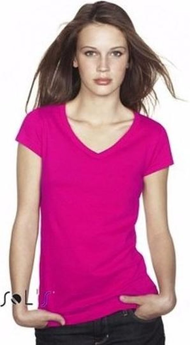 Uitgestorven Hymne ontwerper Dames t-shirt V-hals fuchsia 38 (M) | bol.com