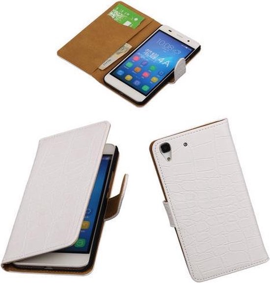 Huawei Honor Y6 - Étui Portefeuille Croco Booktype Wit