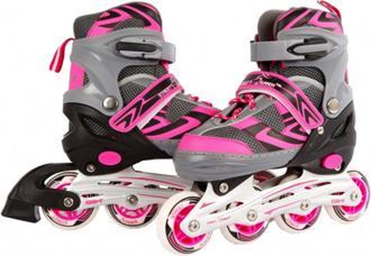 Inline skates roze/grijs verstelbaar - maat 30-33