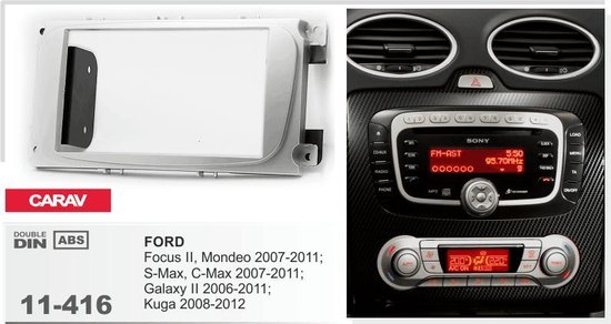 2-DIN FORD Focus II, Mondeo, S-Max, C-Max 2007-2011; Galaxy II 2006-2011; Kuga 2008-2012 (Silver) afdeklijst / installatiekit Audiovolt 11-416 - Merkloos