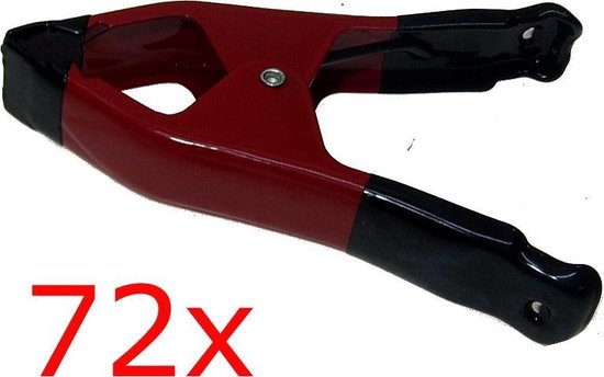 Marktklem van metaal, rood met zwarte uiteinden. '72x' is prominent aanwezig.