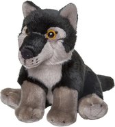 Pluche zwarte wolf knuffel 18 cm - Wolven wilde dieren knuffels - Speelgoed voor kinderen