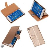 PU Leder Goud Cover Sony Xperia Z3 Book/Wallet Case/Cover