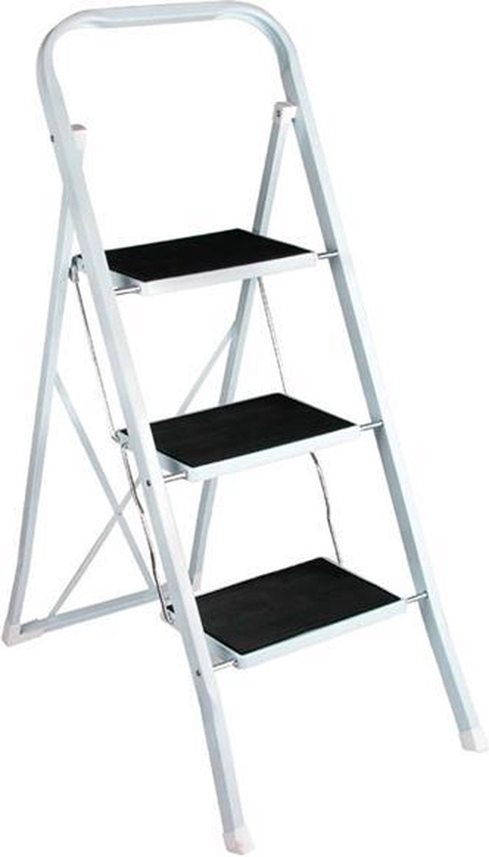 Ladder For Home Siwitec Opvouwbare Trapladder 3 Treden - Staal, Belastbaar 150 Kg, TÜV/GS Gecertificeerd, Wit Ruimtebesparende Huishoudladder