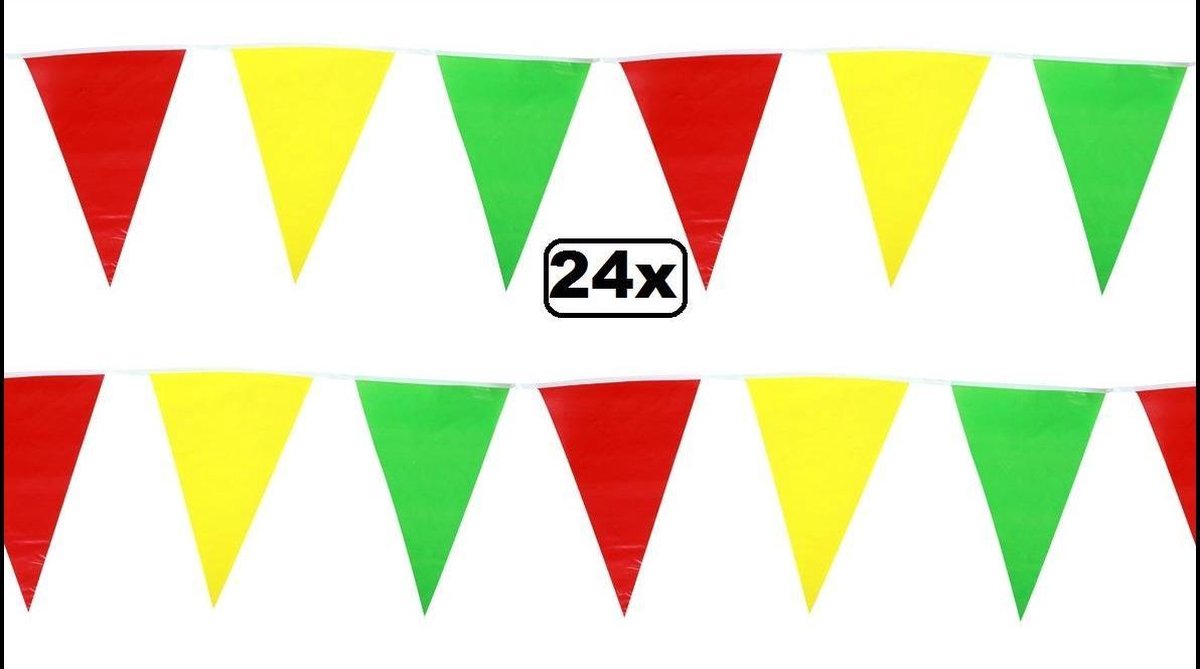 24x Vlaggenlijn rood/geel/groen 10 meter Carnaval thema feest party festival vlag lijn 24x Vlaggenlijn rood/geel/groen 10 meter Carnaval thema feest party festival vlag lijn