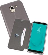 Slim Folio Case - Book Case Telefoonhoesje - Folio Flip Hoesje - Geschikt voor Samsung Galaxy J6 - Grijs
