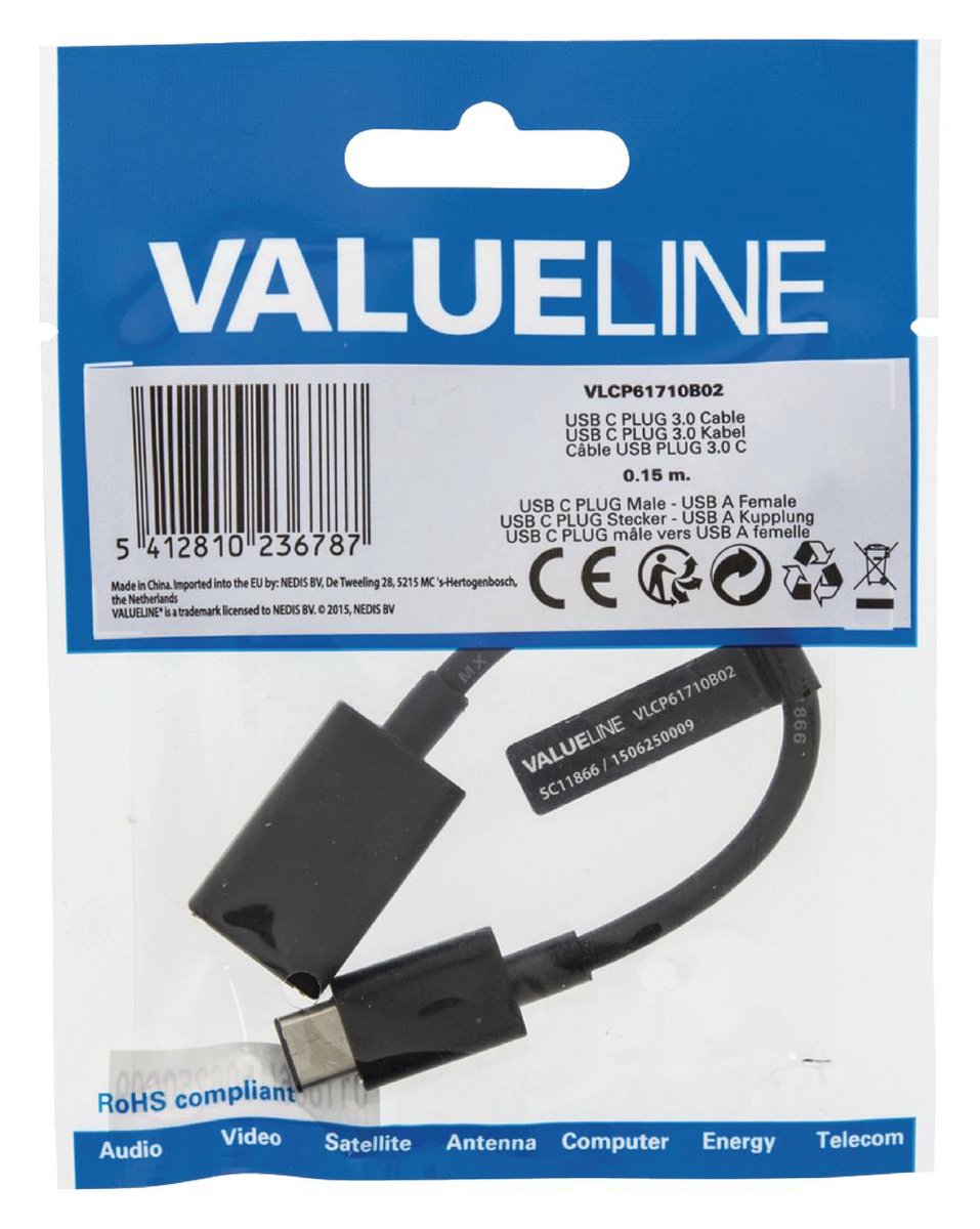 Valueline USB 3.0 C/A, 0.2 m | bol.com