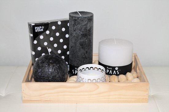 Cadeaupakket kaarsen-servetten-wit-zwart-(Design) - moederdag cadeau -  cadeaupakket... | bol.com