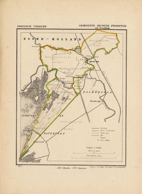 Historische kaart, plattegrond van gemeente Abcoude Proostdij en Aasdom in Utrecht uit 1867 door Kuyper van Kaartcadeau.com