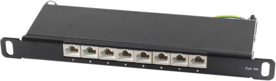 CAT6a Gigabit 10'' Patch Panel 0,5U met 8 poorten - afgeschermd / zwart