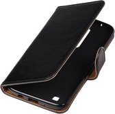 Zwart Pull-Up PU booktype wallet cover cover voor LG K7