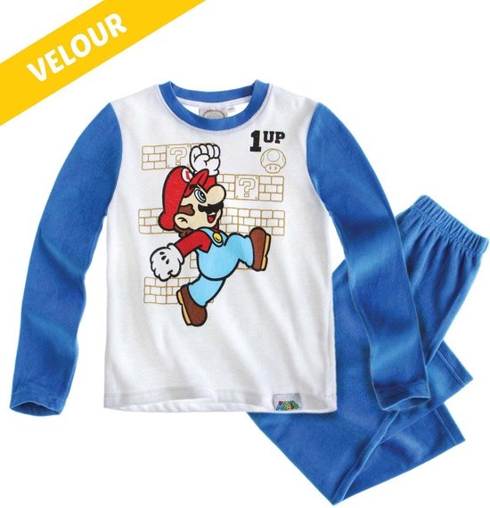 Super Mario Bros Pyjama - Velours - Blauw - Maat 103 | bol.com