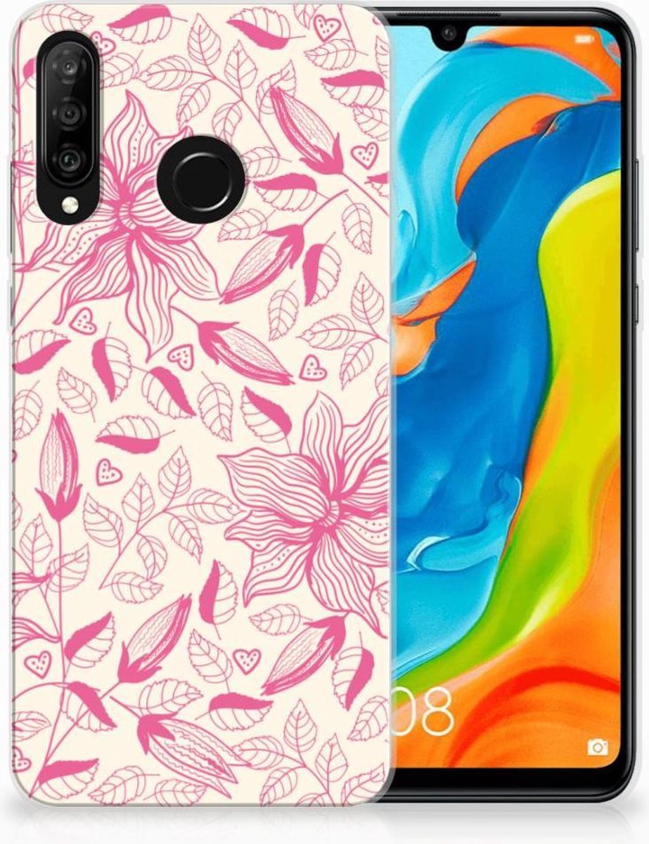 Back Cover voor Huawei P30 Lite TPU Case Pink Flowers