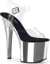 Pleaser Sandaal met enkelband, Paaldans schoenen -37 Shoes- MOON-708MER Paaldans schoenen Blauw/Transparant