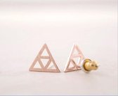 24/7 Jewelry Collection Driehoek Oorbellen - Dubbel - Oorknopjes - Geborsteld - Minimalistisch - Rosé Goudkleurig